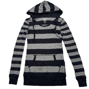 Y2K SO Black Grey stripped emo grunge hoodie Thermal Layering Long sleeve Size m